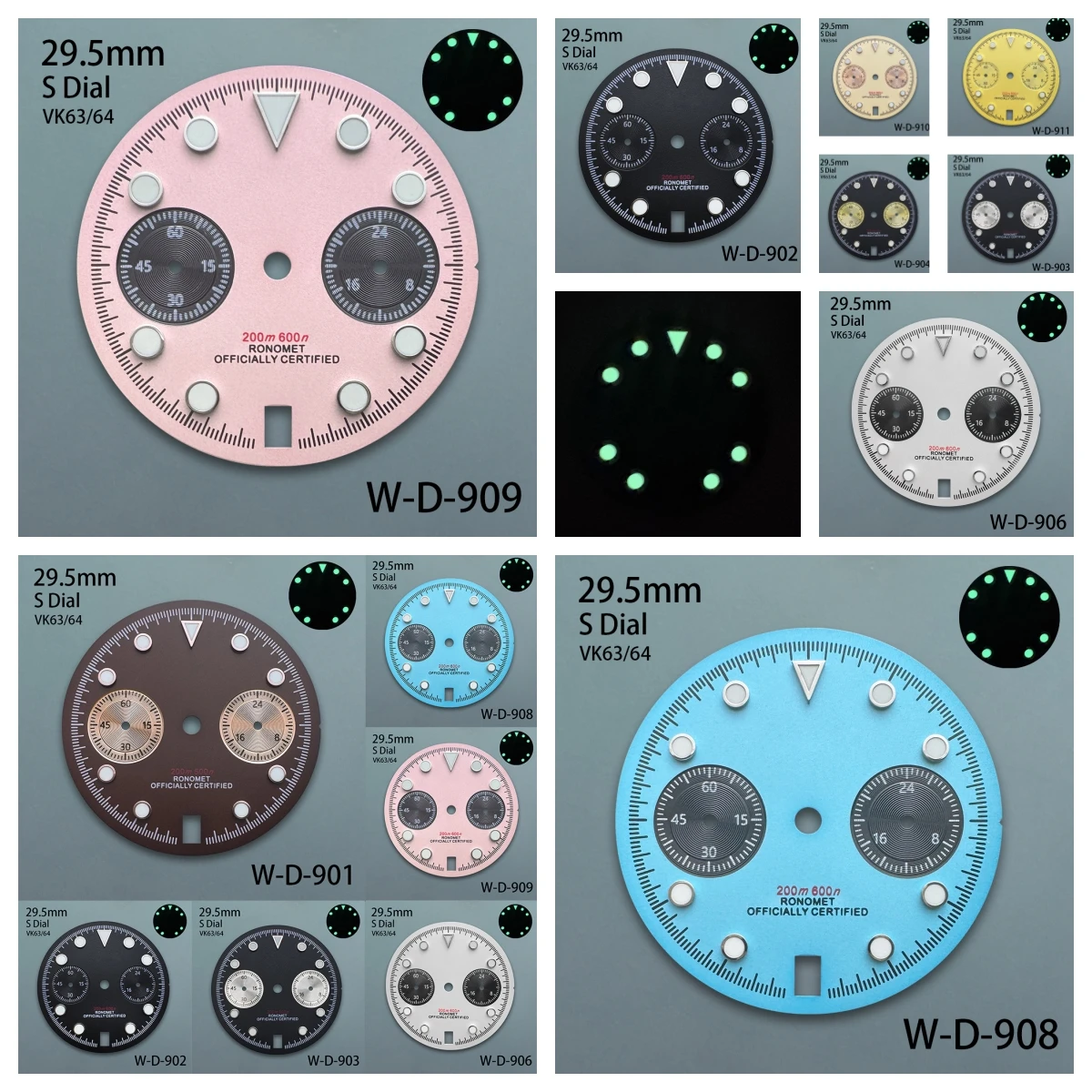 29.5mm Panda S Dial Fit VK63/VK64 Quartz Movement Green Luminous Matte High Quality Dial  Watch Modification Accessories