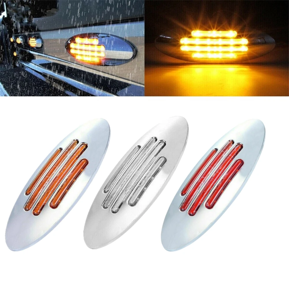 Truck Trailer Side Marker Light 24LED Oval Chrome Base 12V Reverse Singnal Lamp RV Motorhome Van LED Clearance For Truck