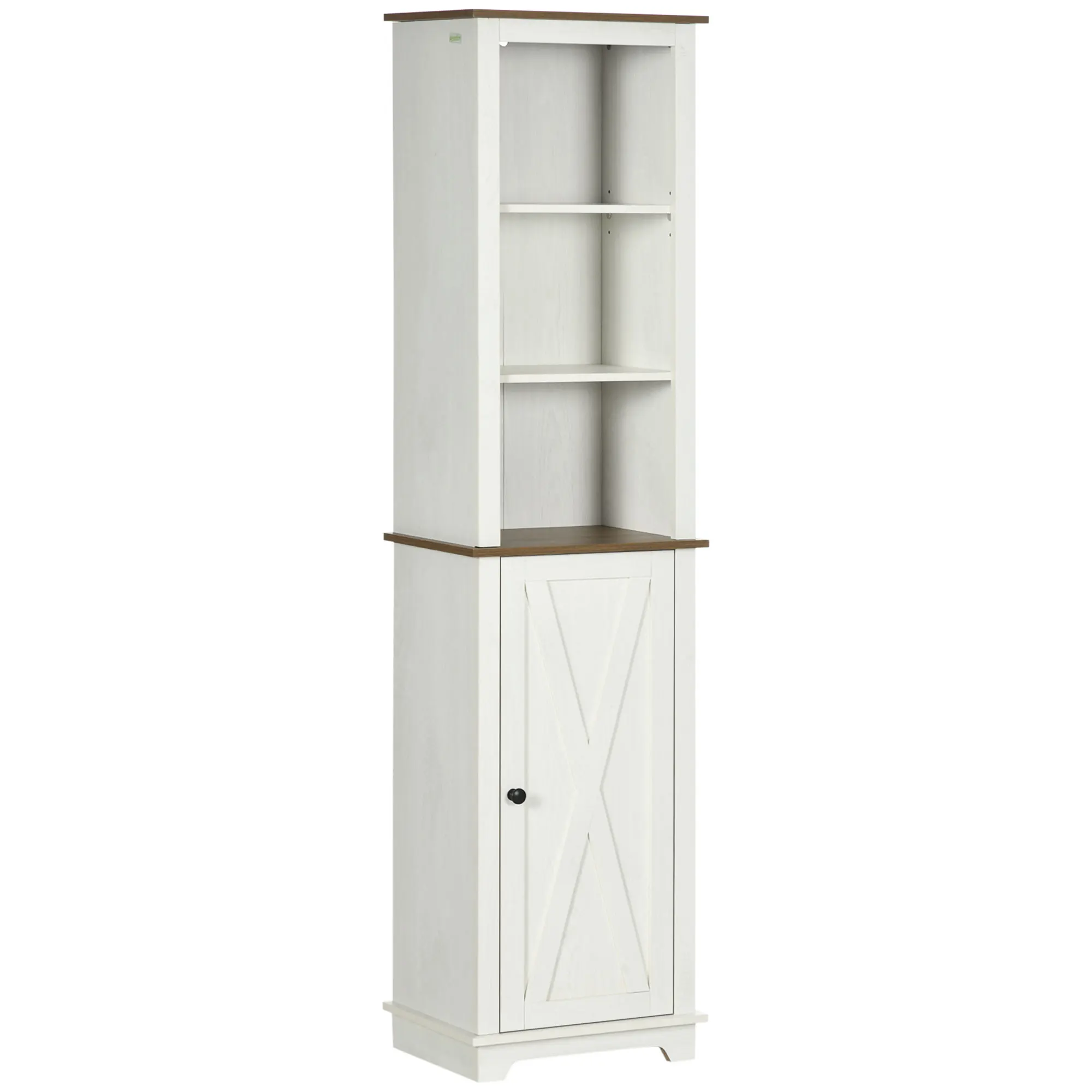 Kleankin Slim Bathroom Storage Cabinet with Triple Open Shelves, Wooden Freestanding Linen Tower with Door, White