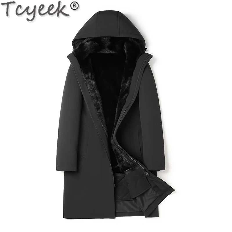 

Tcyeek Winter Men's Parka Long Natural Mink Fur Whole Coat Fashion Slim Mens Jackets Thickened Hooded Fur Jacket Men Clothing