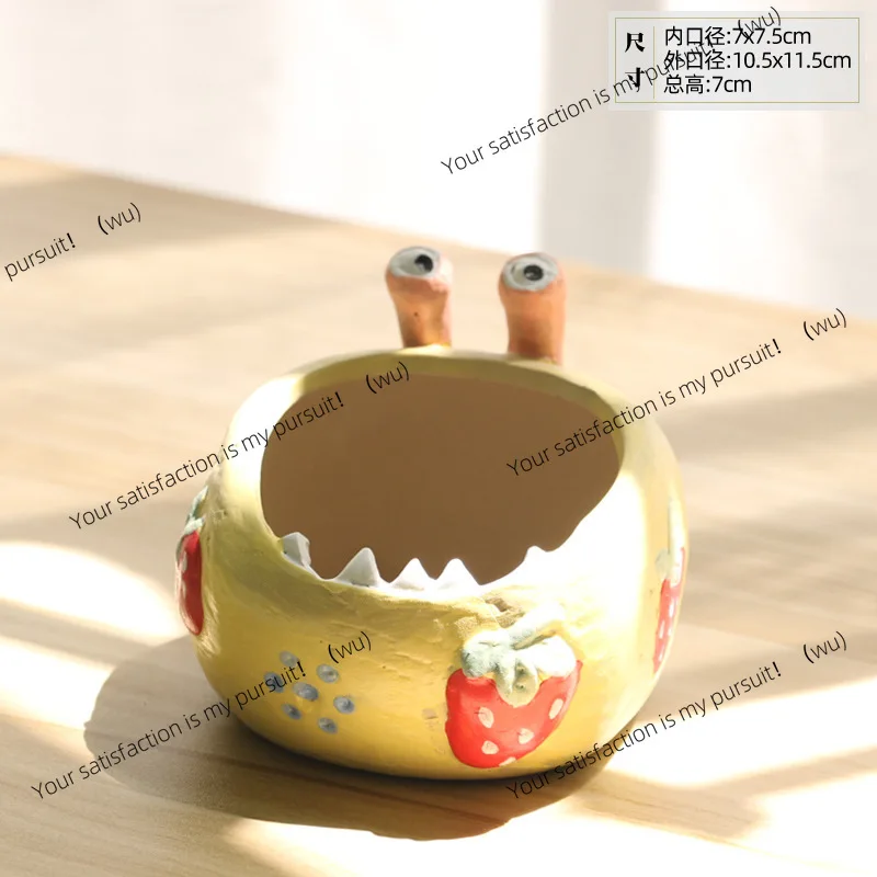 Big-eyed monster ugly crab boss coarse pottery hand-painted breathable succulent flower pot creative coarse pottery non-porous