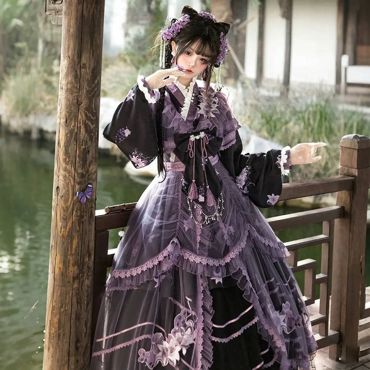The Combination Of Hanfu And Modern Clothing Lolita Han Elements Purple Set Skirt Dress Overskirt Elegance