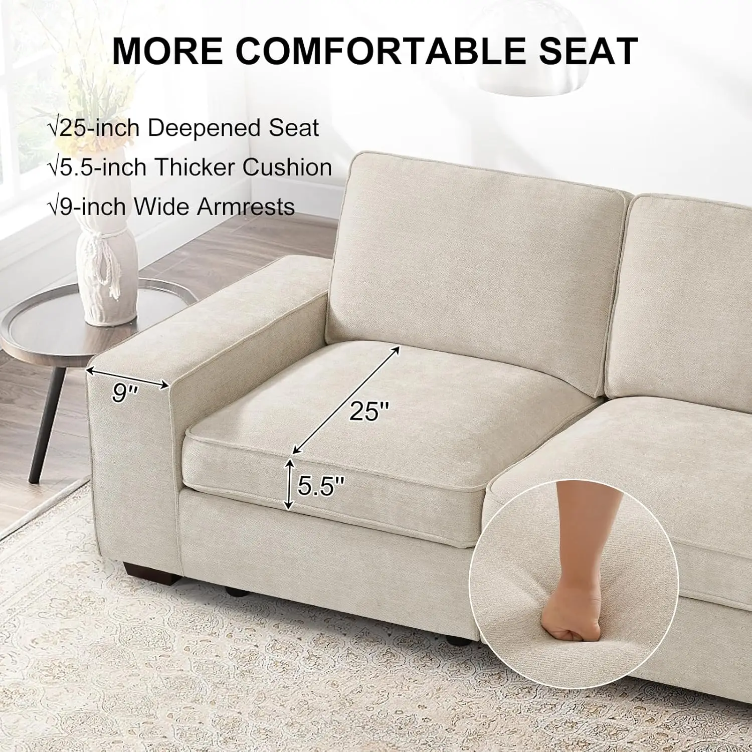 Sofá Modular Seccional de 100,5 "con almacenamiento de asiento, sofá moderno de chenilla de 3 plazas para sala de estar, reposabrazos Extra ancho, lateral