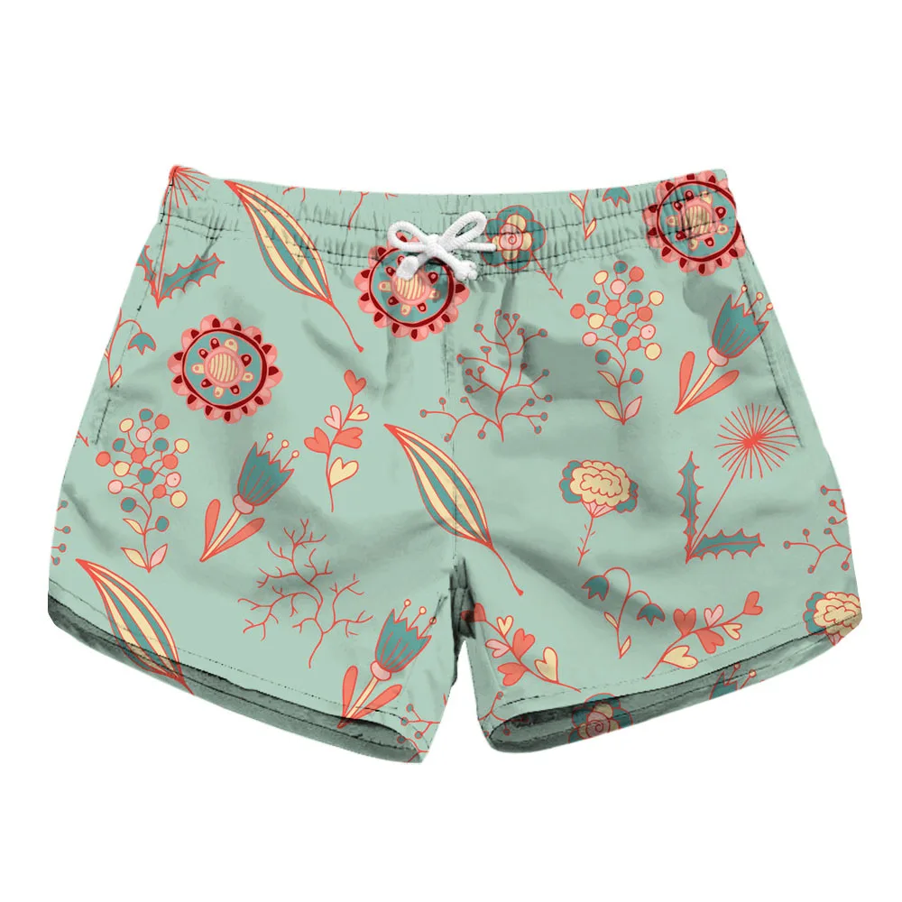 

Summer Women Beach Shorts Mini Water Sport Pant Flowers 3D Print Quick Dry Surfing Swim Shorts Pocket Surf Board Trunks Feminino
