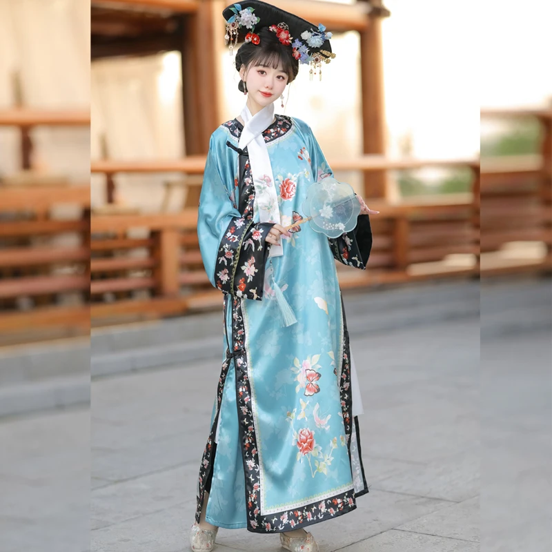 

‌Qing Dynasty Princess Hanfu for Women Floral Embroidery Elegant Flag Dress Authentic Chinese Traditional Costume