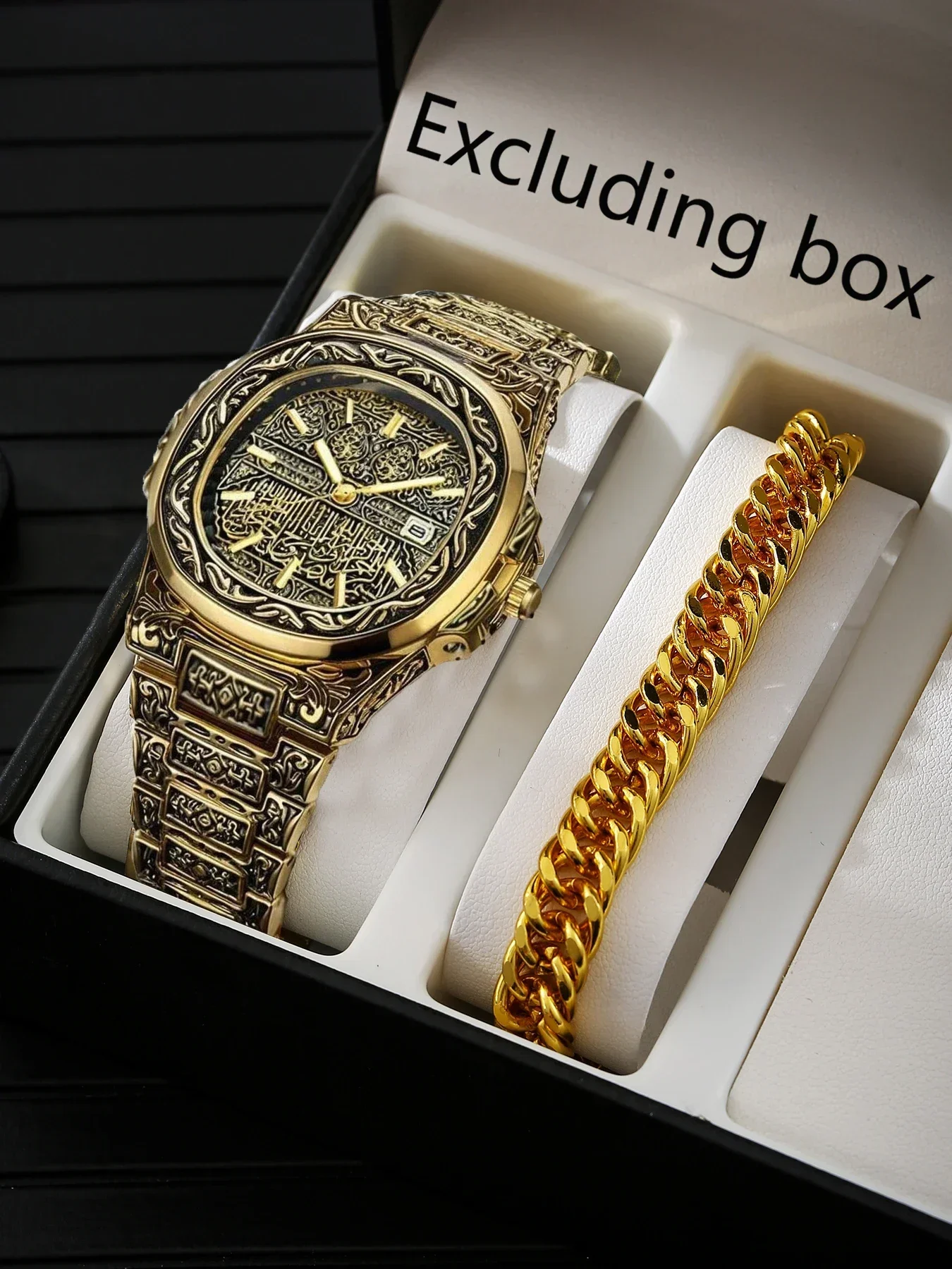 Classic steel band watch, personalized trend, business men's watch, men's watch, retro fashion watch set