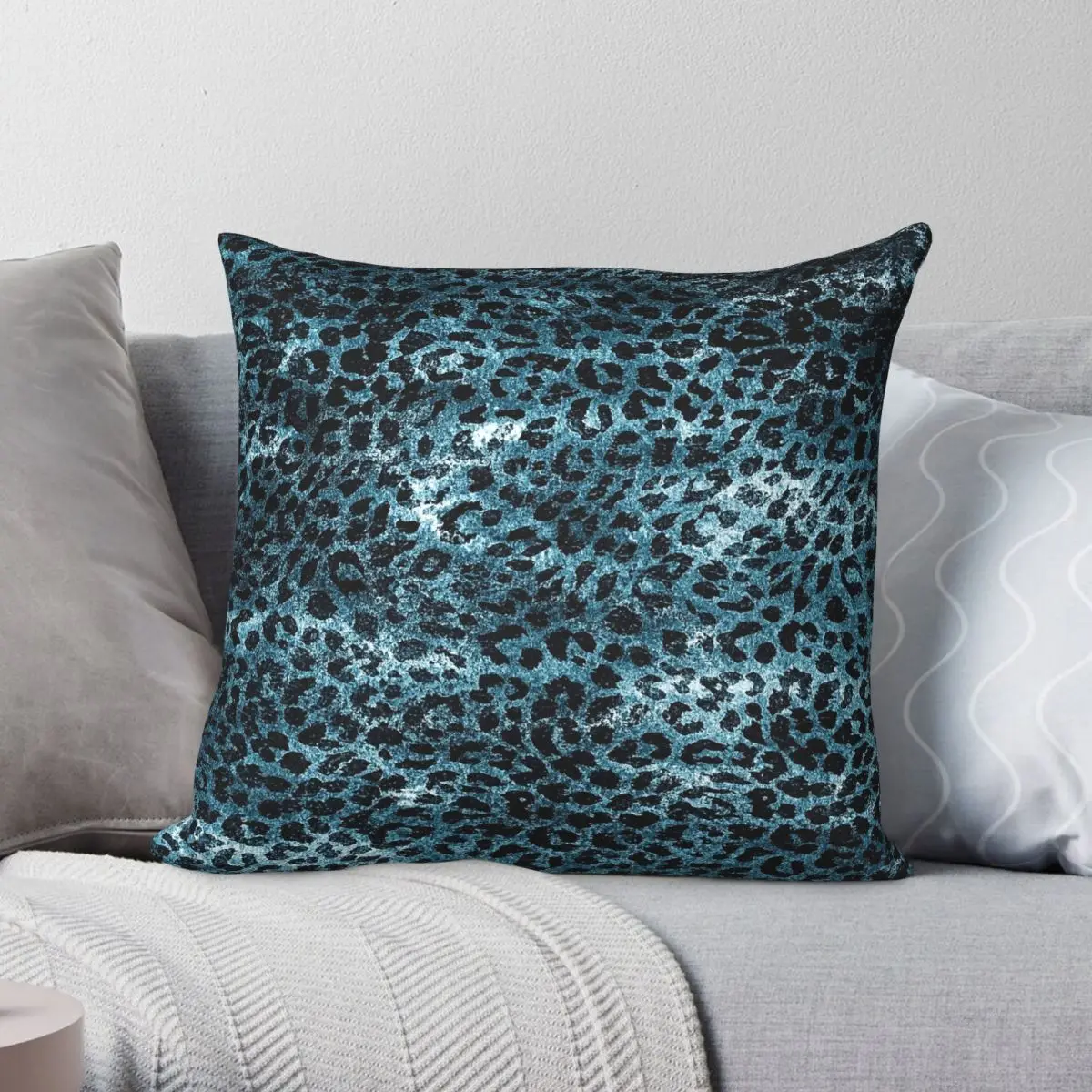 Blue Leopard Animal Square Pillowcase Polyester Linen Velvet Creative Zip Decorative Throw Pillow Case Car Cushion Cover