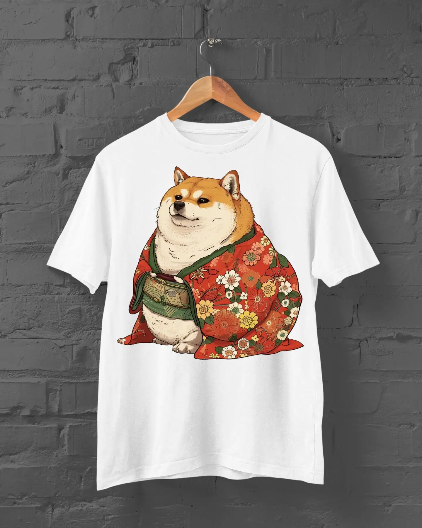 Shiba Dog In Kimono T Shirt Print Harajuku Y2K Top Anime Japanese Streetwear Kanji