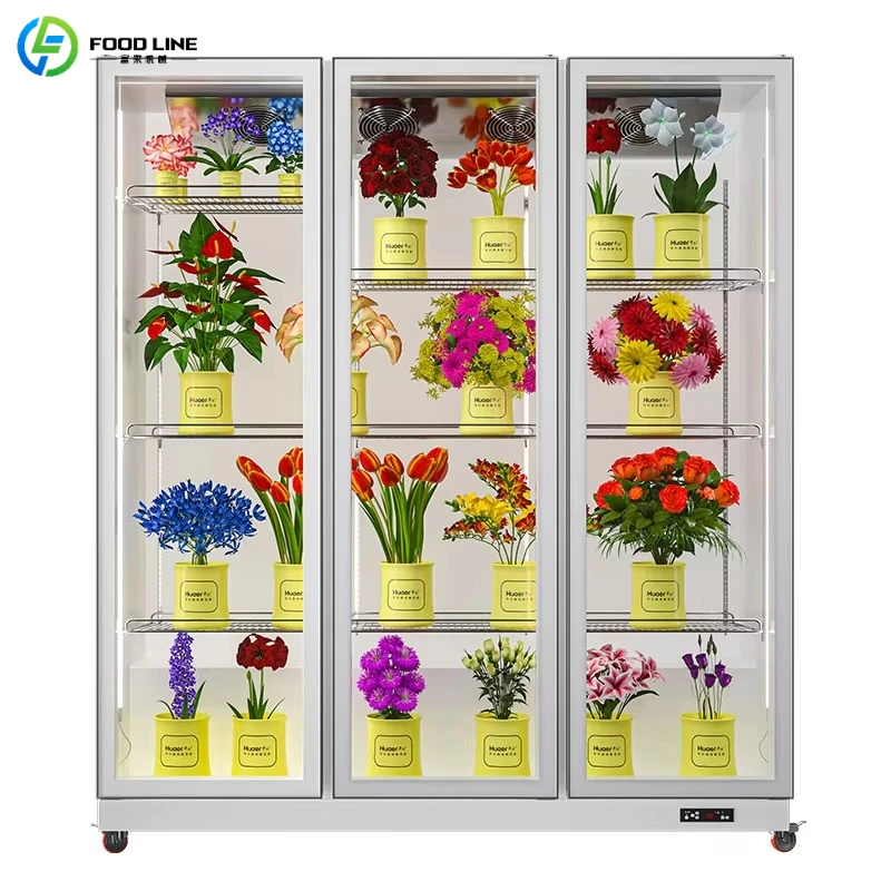 Customized Commercial Flower Display Cabinet Large Storage Floral Refrigerator Panoramic View Glass Bouquet Display Showcase