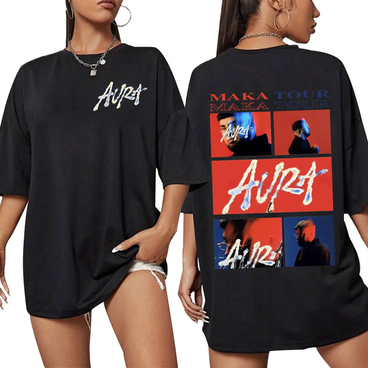 

Rapper Maka Aura 2025 Tour Merch T Shirts Men Women Fashion Hip Hop T-shirt Summer Casual Cotton High Quality Short Sleeve Shirt