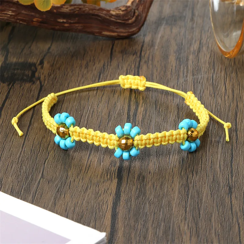 Bohemian Colorful Beads Flower Handmade Adjustable Bracelet Women Casual Daily Fashion Accessory Friendship  Personality Gift