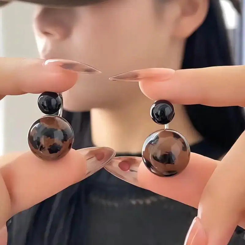 2024 New Arrival Niche Unique Temperament Leopard Print Stud Earrings Fashion Round Simulated-pearl Jewelry Geometry Party Gifts