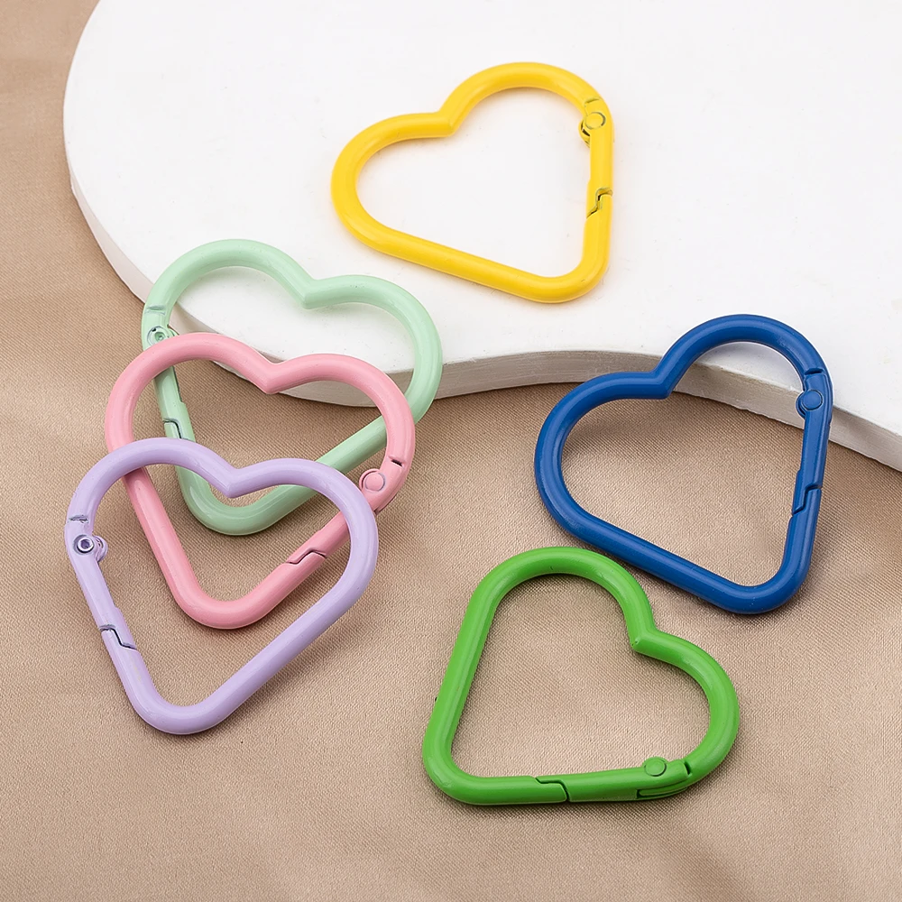 5/10pcs Colorful Heart-shaped Alloy Carabiner Rings Keychain Clip Spring Hook Hanging Buckle For DIY Jewelry Making Accessories