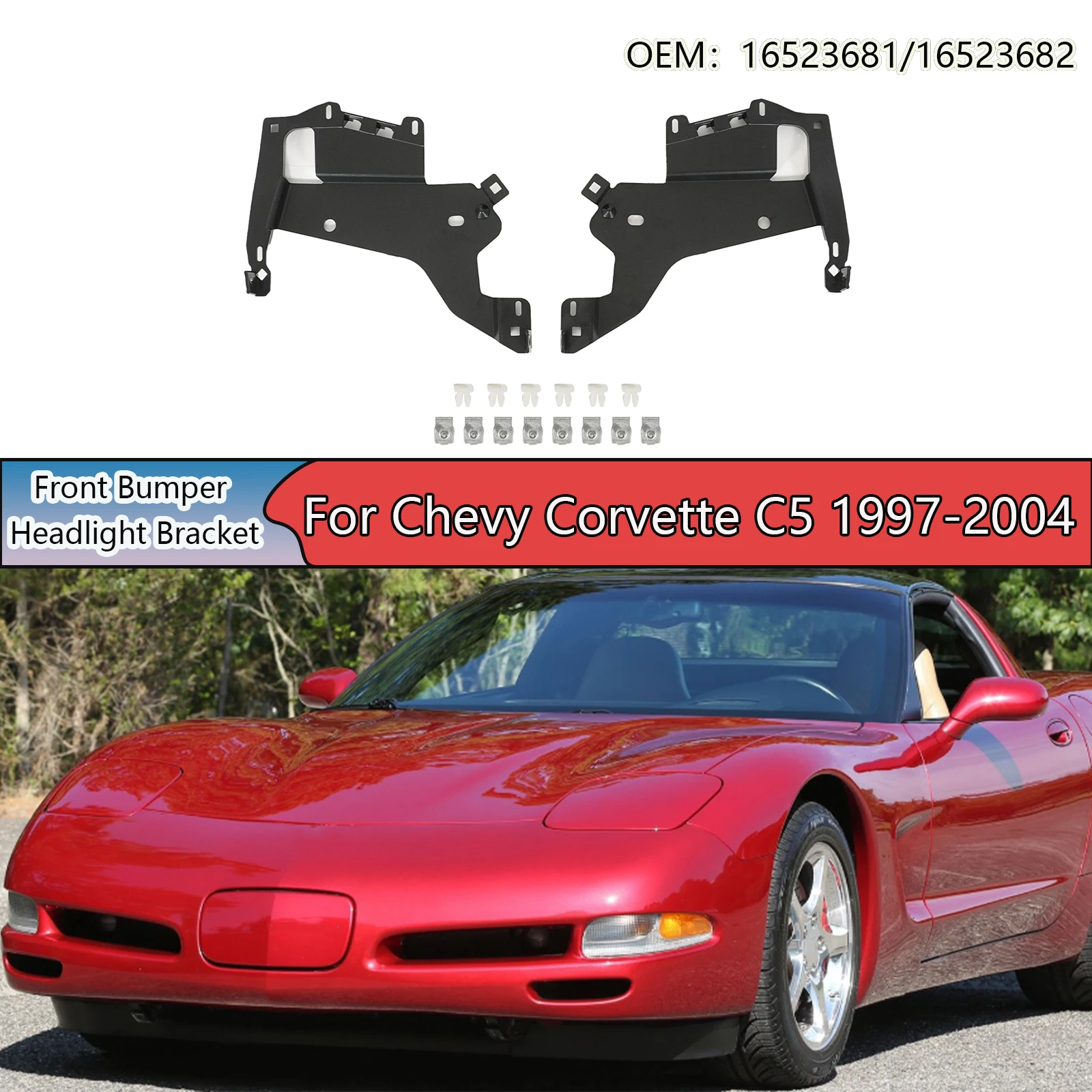 For Chevy Corvette C5 1997-2004 A Pair Car Front Bumper Headlight Bracket 2PCS OEM 16523681/16523682 Auto Accessories