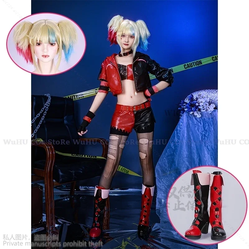 

Harley Cosplay Costume Anime Quinzel Suicide Isekai Joker Girl Squad Cosplay Halloween Costume Clown Woman Sexy Party Suits Wigs