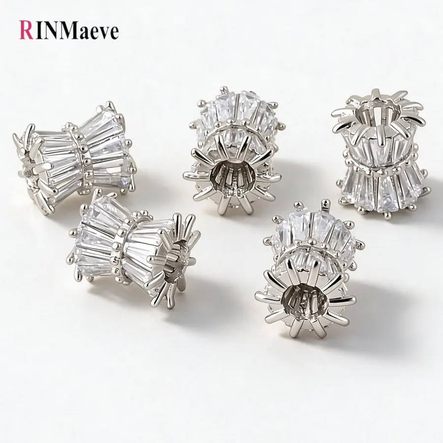 4PCS 18K Gold Color Brass with Zircon 9.5*10MM Cylinder Beads Spacer Beads Bracelet High Quality Diy Jewelry Accessories