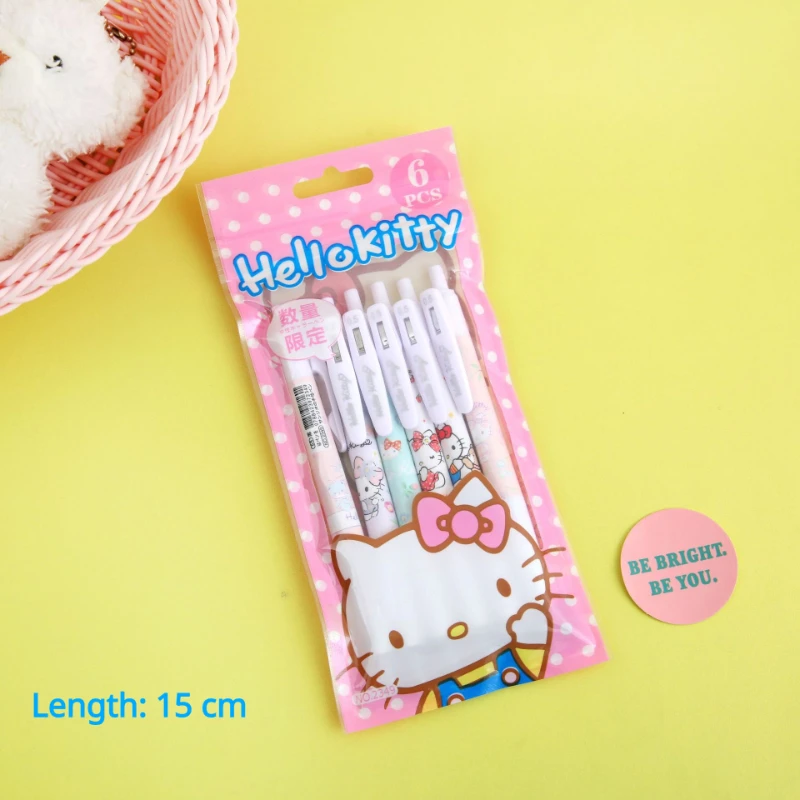 6 sztuk/zestaw Kawaii Sanrio Cinnamoroll 0.5mm zestaw długopisów żelowych uroczy Hello Kitty czarny długopis kreskówka uczeń prezent artykuły biurowe