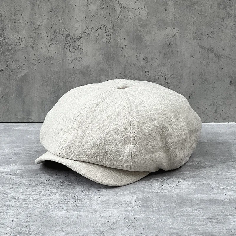 Men\'s Spring Summer Cotton Linen Newsboy Caps Big head 4XL Plus Size 63CM Unisex Casual Octagonal Cap British Retro Forward Hat