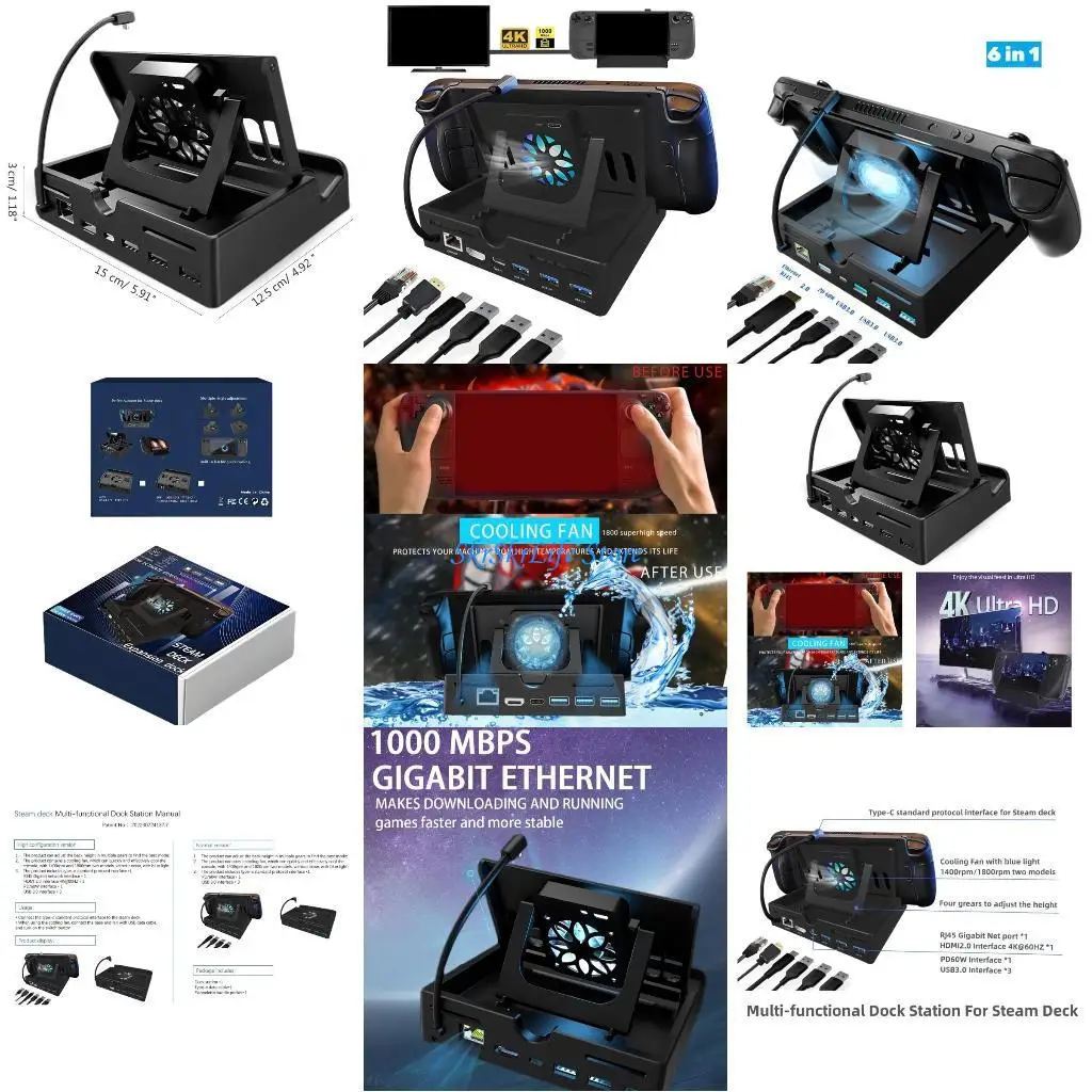 

E65E 6 in1 Steam- Deck Dock with HDMI2.0 4K@60Hz Gigabit-Ethernet 3 USB Port