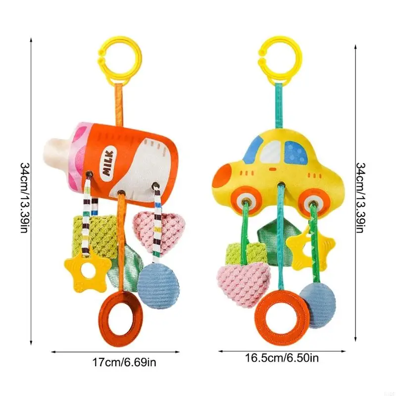 54DF High Contrast Sensory Toy For Infants Plush Animal Hanging Rattle With Detachable Hooks For Stroller Crib