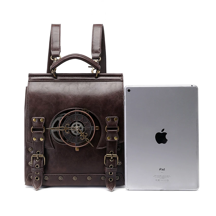 Retro Steampunk Backpack Vintage Industrial Style Gothic Medieval Women Leather Vikings Laptop Bag Satchel Pirate Briefcase