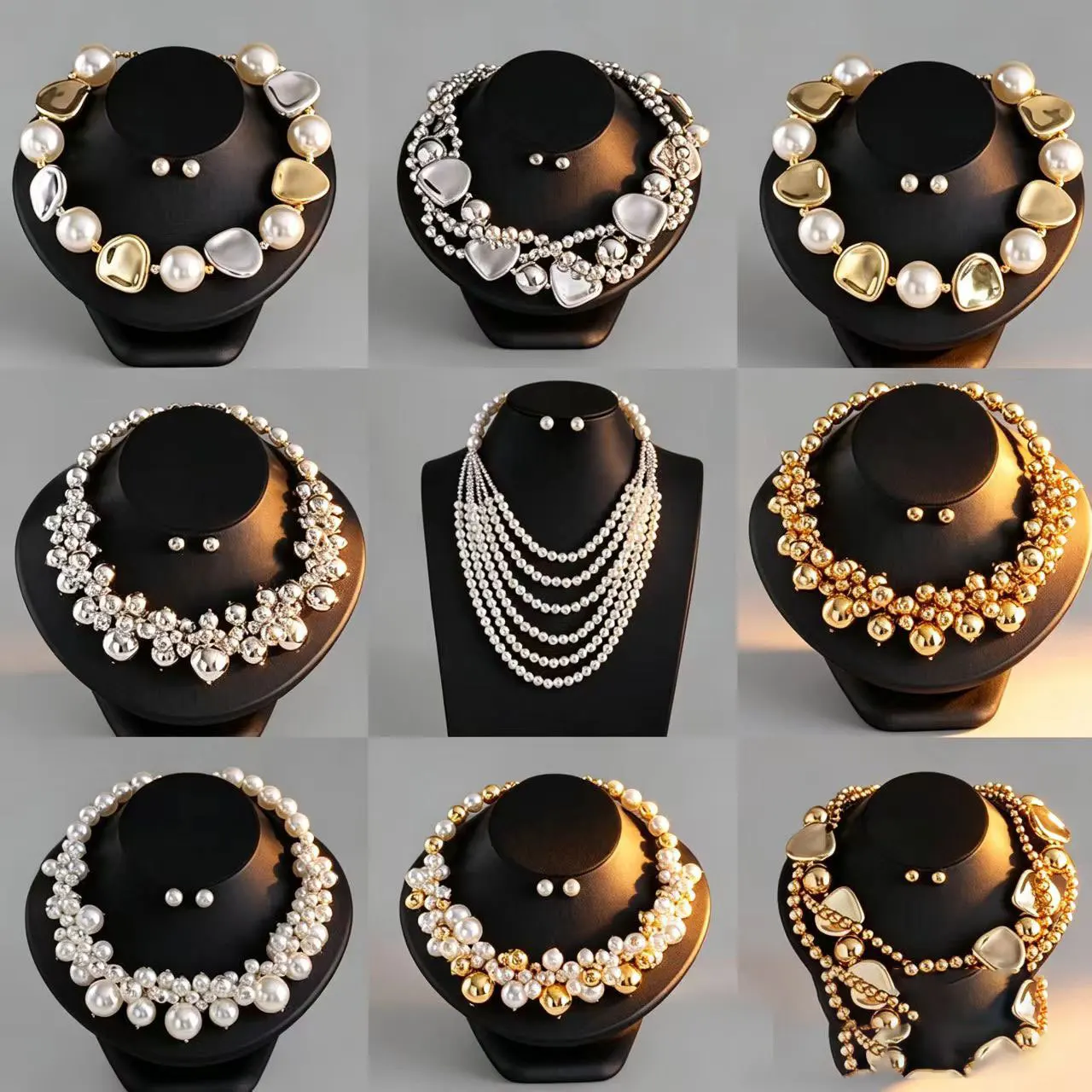 

Oversized Contrast Beaded Necklace Earring Set Punk Geometric Design Female Fashion Charm Jewelry Present