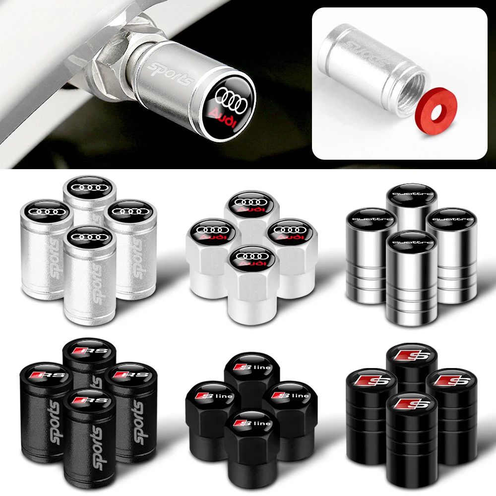 Car Styling 3D Metal Wheel Tire Valve Stem Caps Accessories For Audi SLine S3 S4 S7 S6 A5 A3 A4 RS A6L A7 A1 TT A4L Q5 Q7 A8L Q3