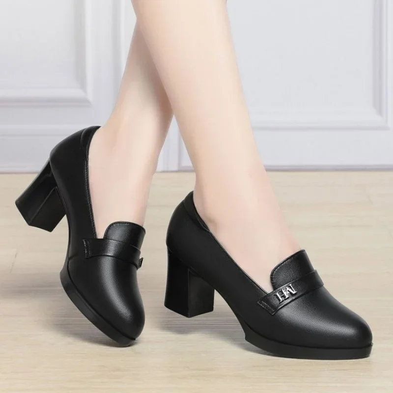 Spring New Arrival, Soft Leather Block Mid-Heel Loafers, Long-Standing Comfort, Office Commute, Slimming Versatile Women's Shoes