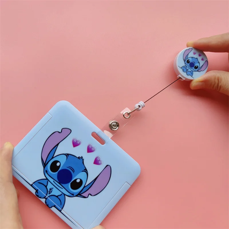 Disney stitch titular do cartão clipe retrátil fivela horizontal crachá cartão carretel titular médico enfermeira clipes de cartão pendurar certificados