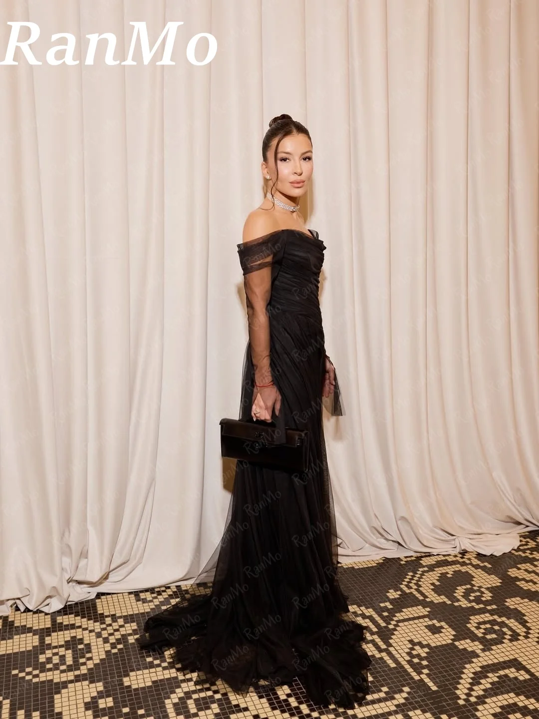 Ranmo Tulle Elegant Off Shoulder Mermaid Prom Dress Floor-Length Pleat vestidos de noche Full Sleeve Elegant Evening Dress 2025