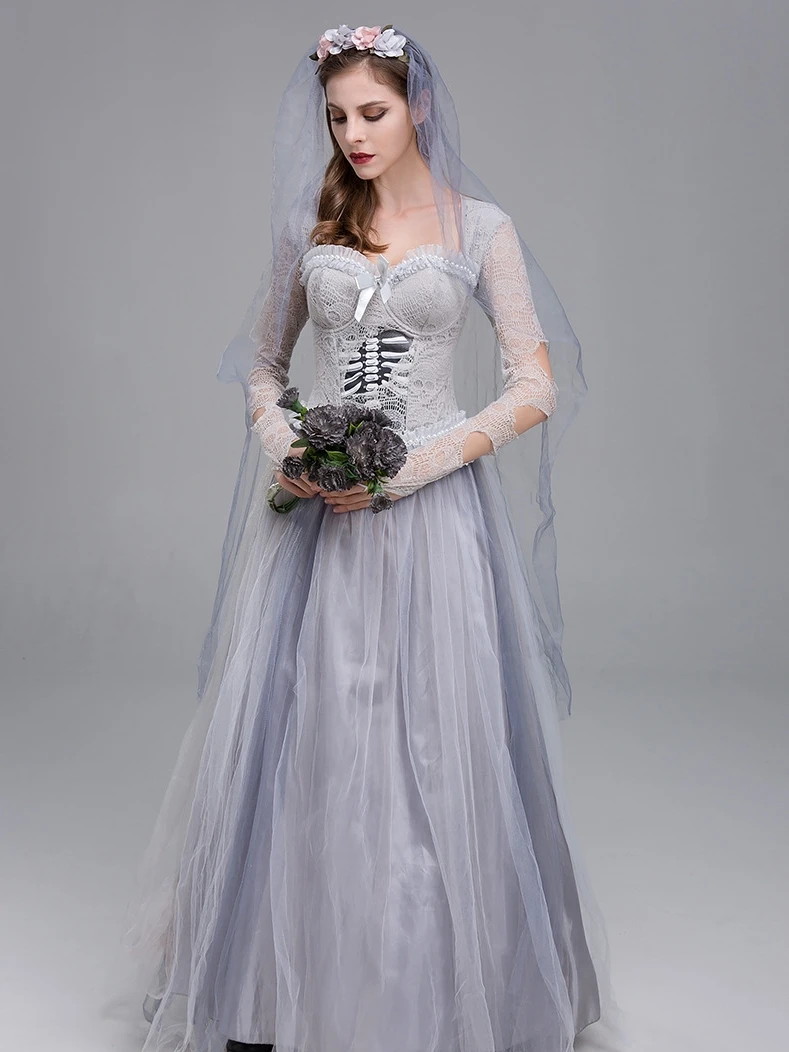 Horror fantasma boda Dr encaje Zombie loween disfraz de novia de gran tamaño disfraz étnico escenario mujer Faion