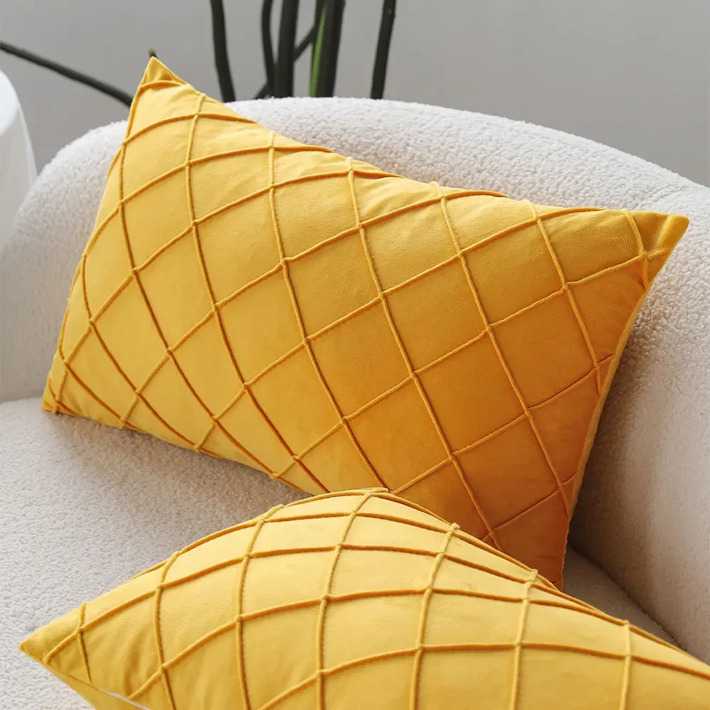 Living Room Pillow Cover Soft Yellow Decorative Pillowcase for Sofa Ins Rectangle Funda Cojin Home Decor Housse De Coussin Chic