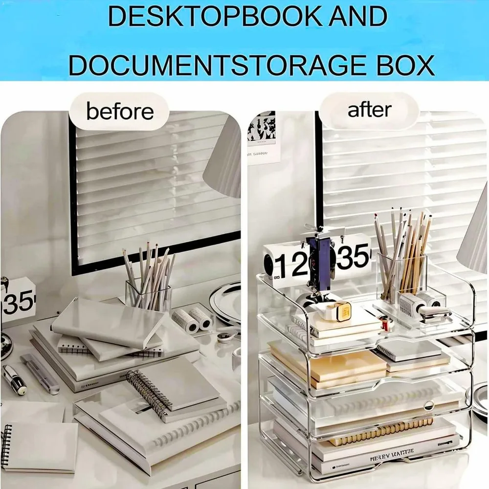 4-Tier Stackable Desk Organizer, Large Capacity Paper Tray for Office Home School, Clear Durable File Holder