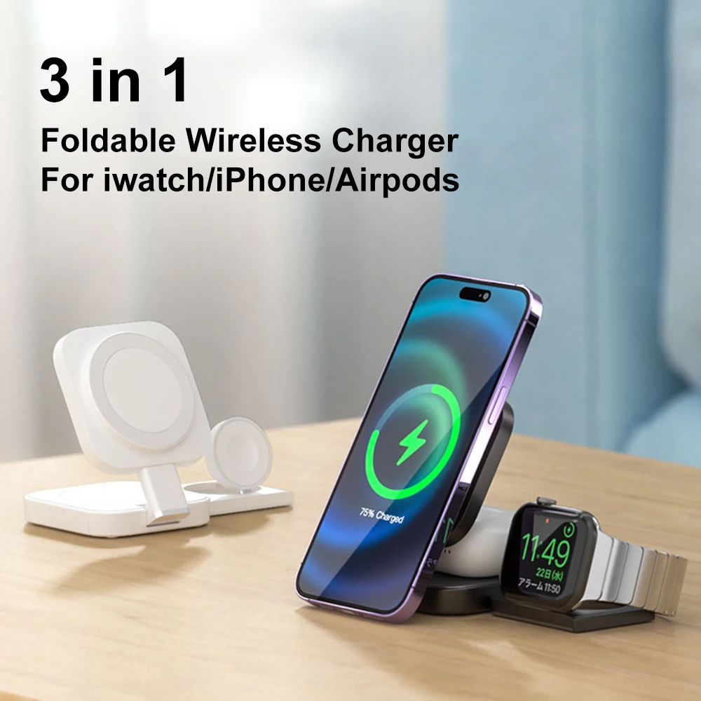 Foldable 3 in 1 Magnetic Wireless Charging for Apple Charger Stand for iPhone 15 Pro 14 13 12 iWatch Airpods 2 3 Charger