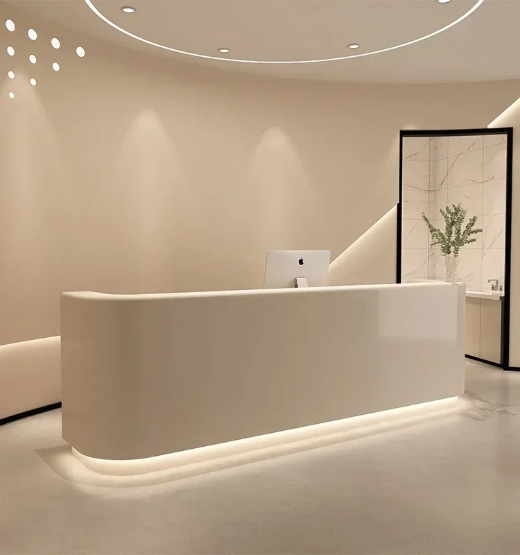 Modern Minimalist Company Front Desk Reception Desk, Curved Medical Beauty Salon Bar Counter