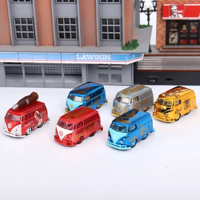 Diecast HY Model 1:64 Scale VW T1 Volkswagen Bus Short Axis Mini Version of The Year of The Dragon Limited Alloy Car Model
