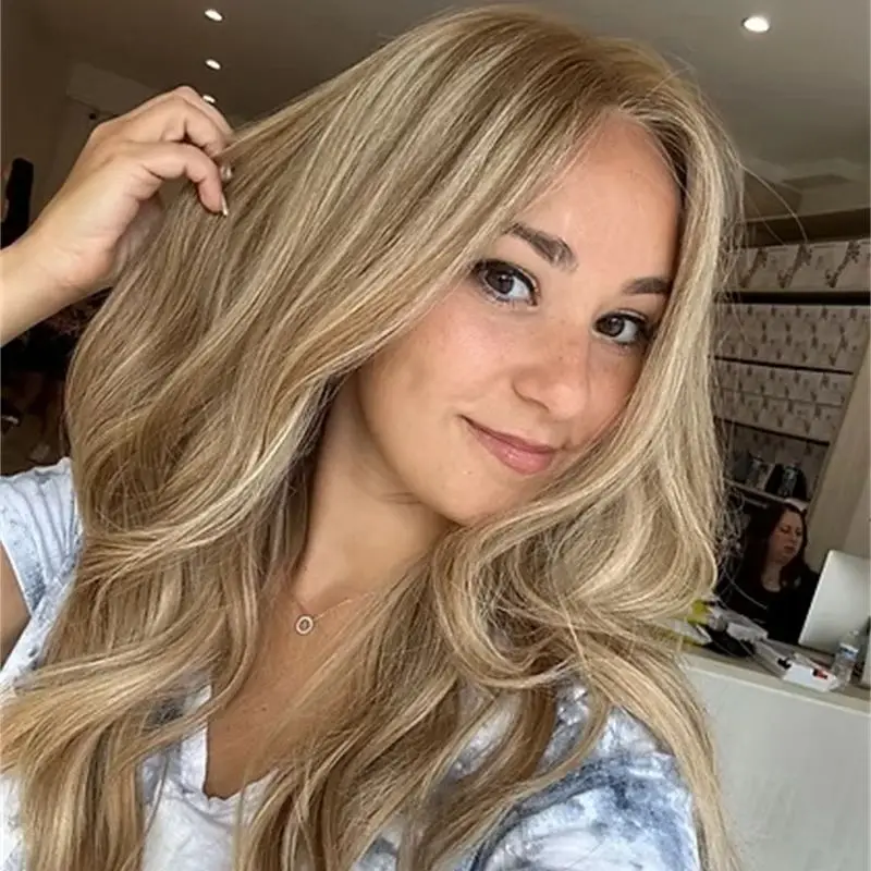 26 Inch Ombre Creamy Blonde Wig with Balayage Highlights HD Lace Front Preplucked Hairline Synthetic Wig Baby Hair Included