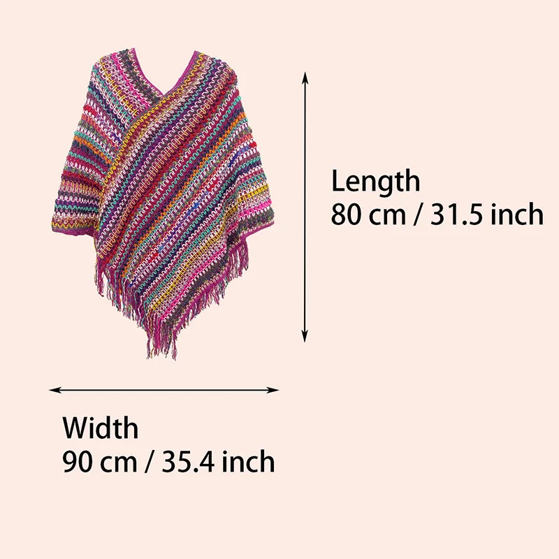 New Winter Ladies Casual Crochet Shawl Ethnic Style Bohemian Style Colorful Fringe Outdoor Travel Knitted Slit Scarf Gift