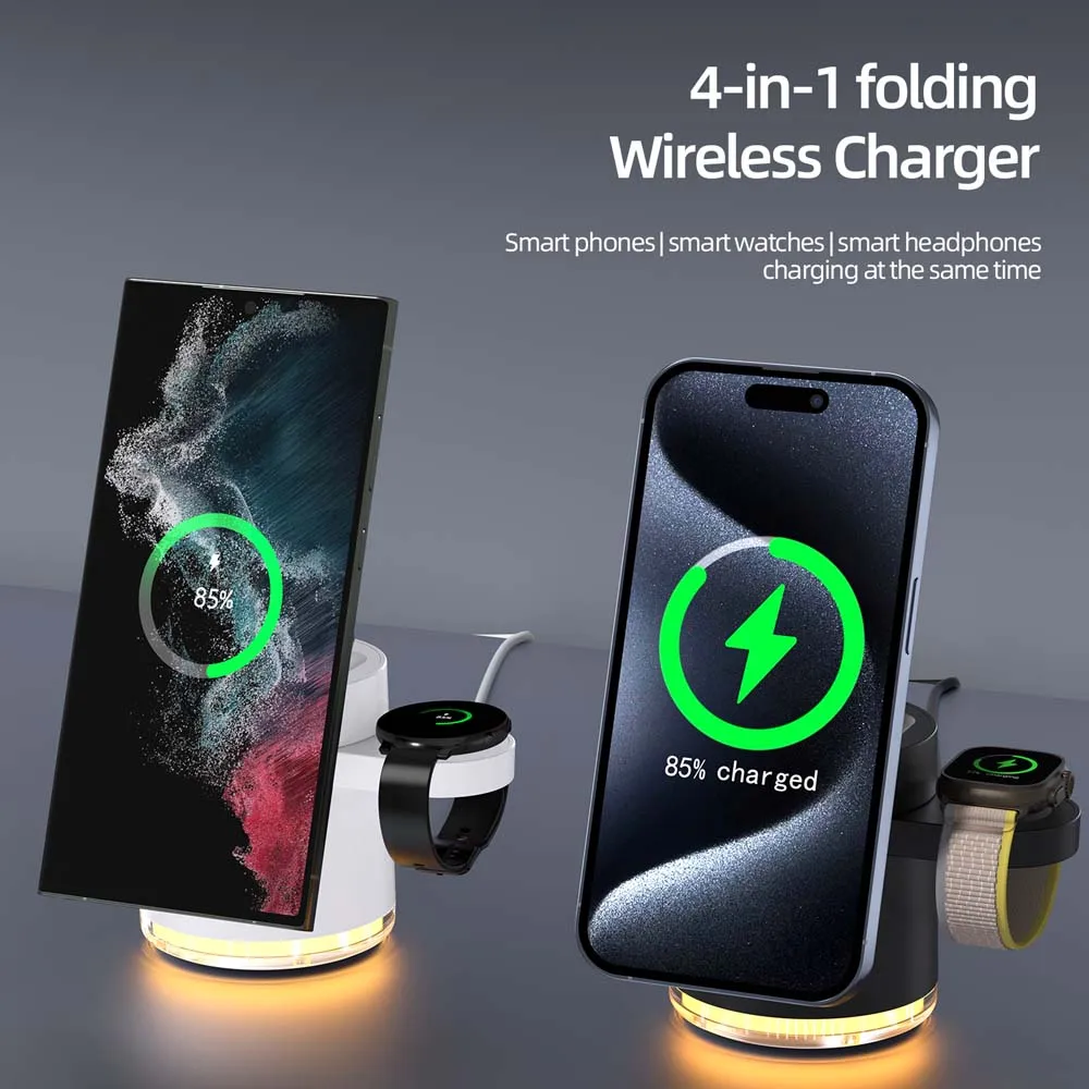 for Magsafe Magnetic Charging Stand Watch Bracket Earphone Holder for iPhone AirPods Samsung Foldable Charger Dock Night Light