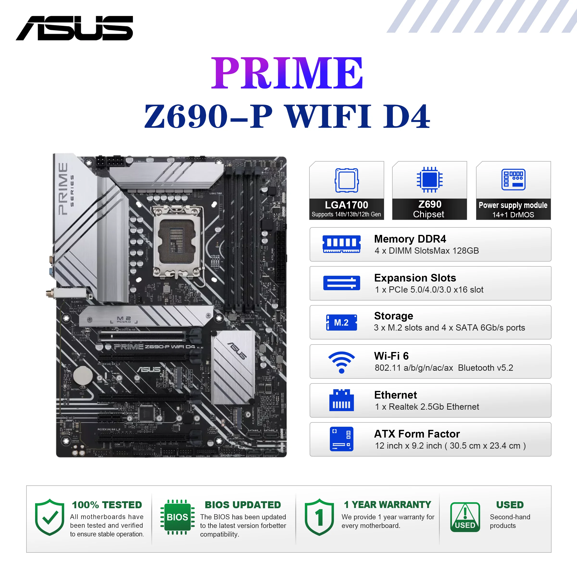 ASUS PRIME Z690-P WIFI D4 placa base Socket LGA1700 CPU DDR4 5333(O.C) Chipset de memoria Z690 ATX placa base