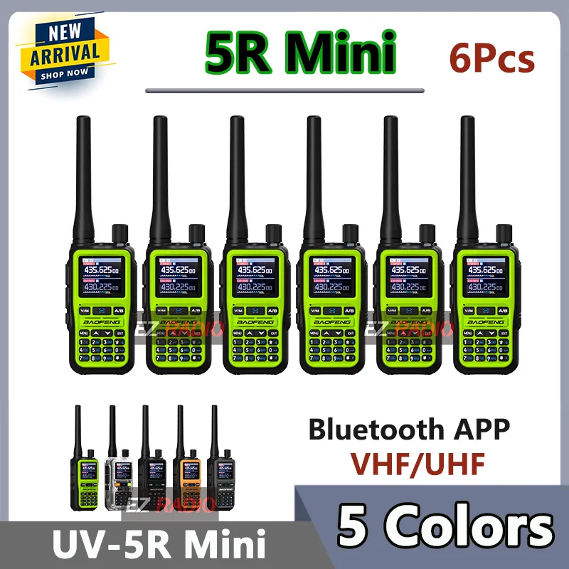

6 упаковок Baofeng UV-5R Mini Dual Band Dual PTT Walkie Talkie 5RMINI Air Band Rx 5 Вт Компактная VOX FM Аматорская радиостанция Type-C Charge