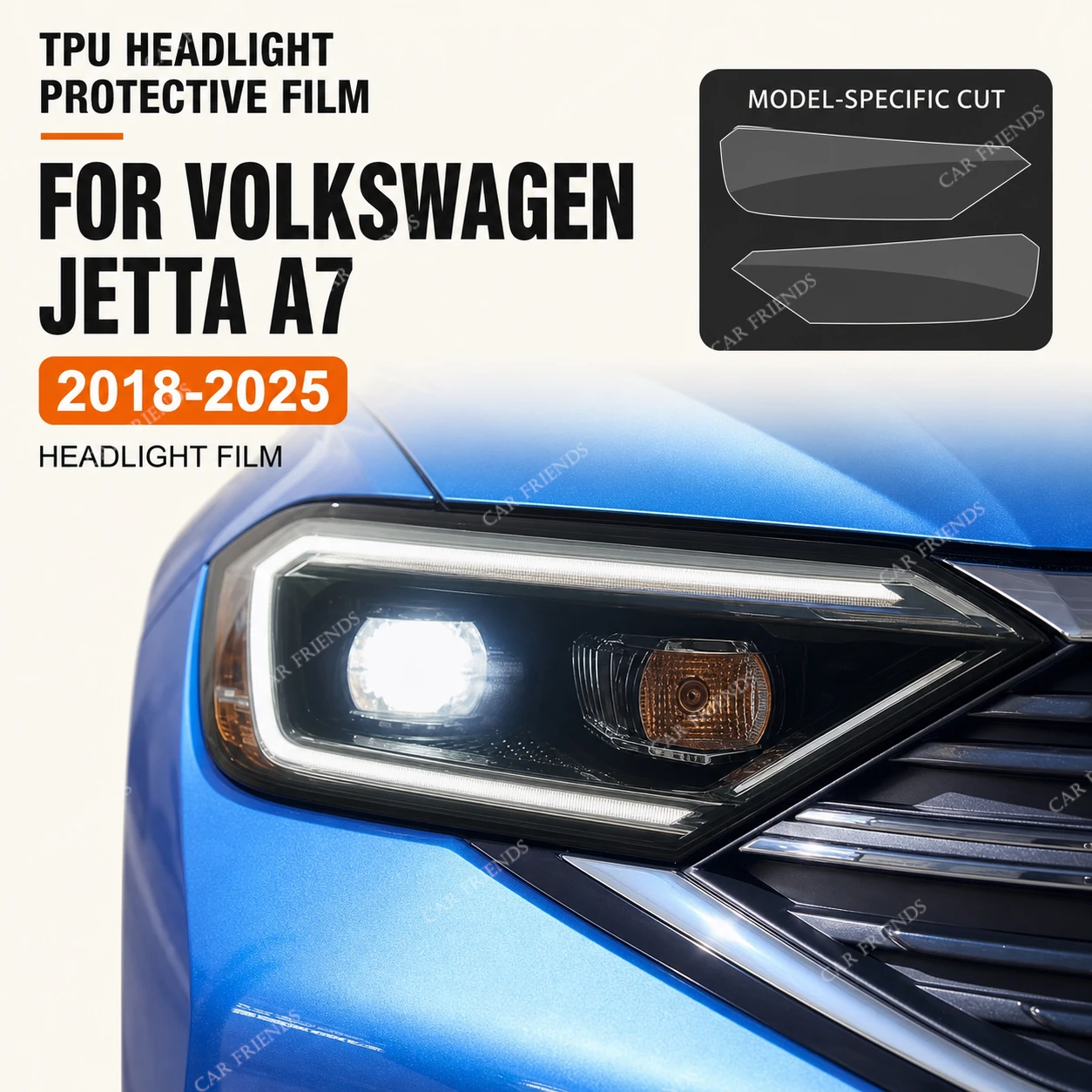 2x Custom Fit TPU Headlight Protective Film for Volkswagen Jetta A7 MK7 Facelift 2019-2021 Smoked