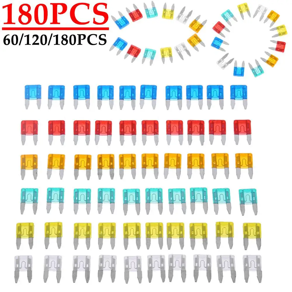 60/120/180pcs 5A 10A 15A 20A 25A 30A Auto Car Fuses Assortment Set Car Styling Truck Safety Mini Blade Fuse Replacement