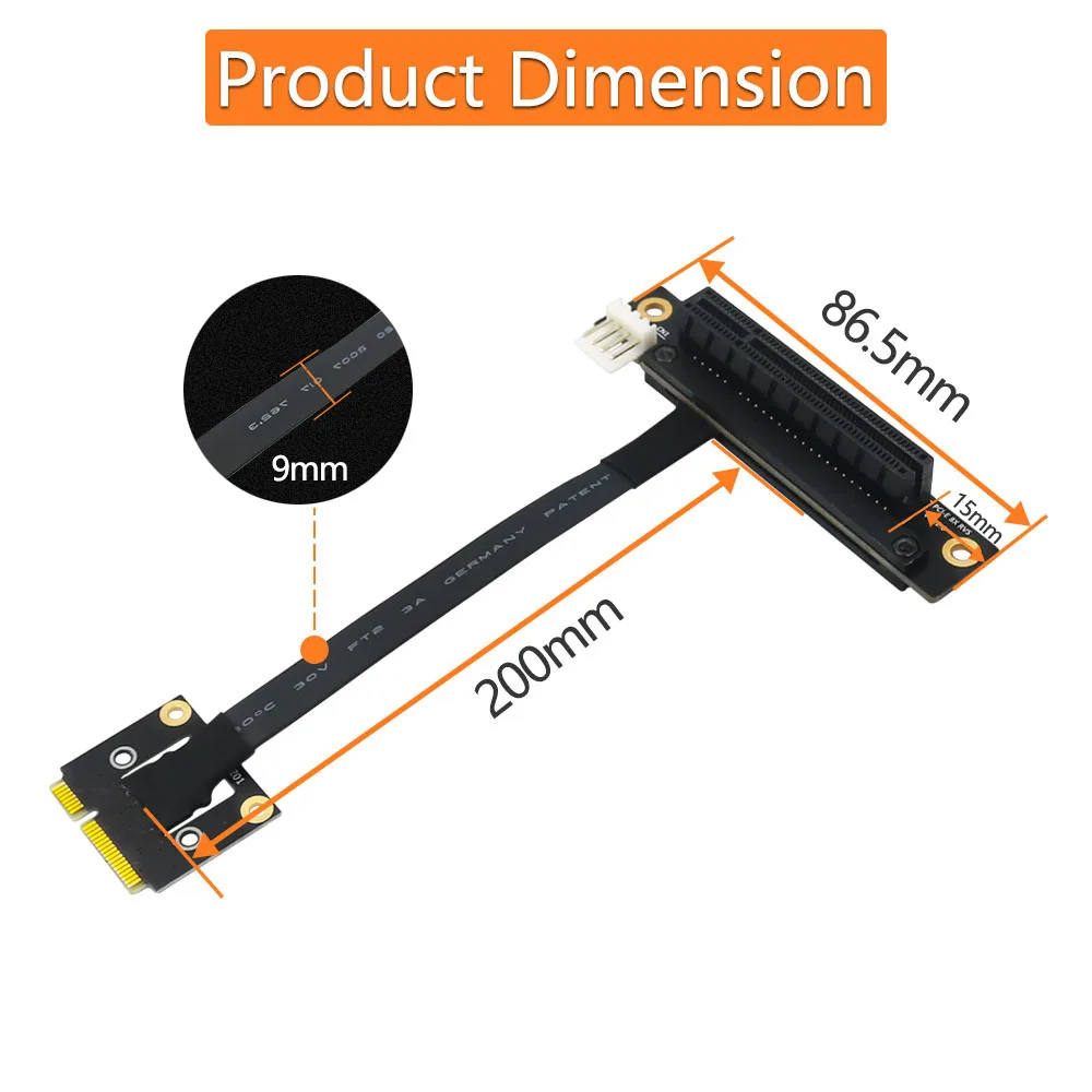 Pci-e riser 270 graus mini pcie para pci-e 8x adaptador cabo converter cabo riser 4pin fdd conector de alimentação para pcie testador extensor