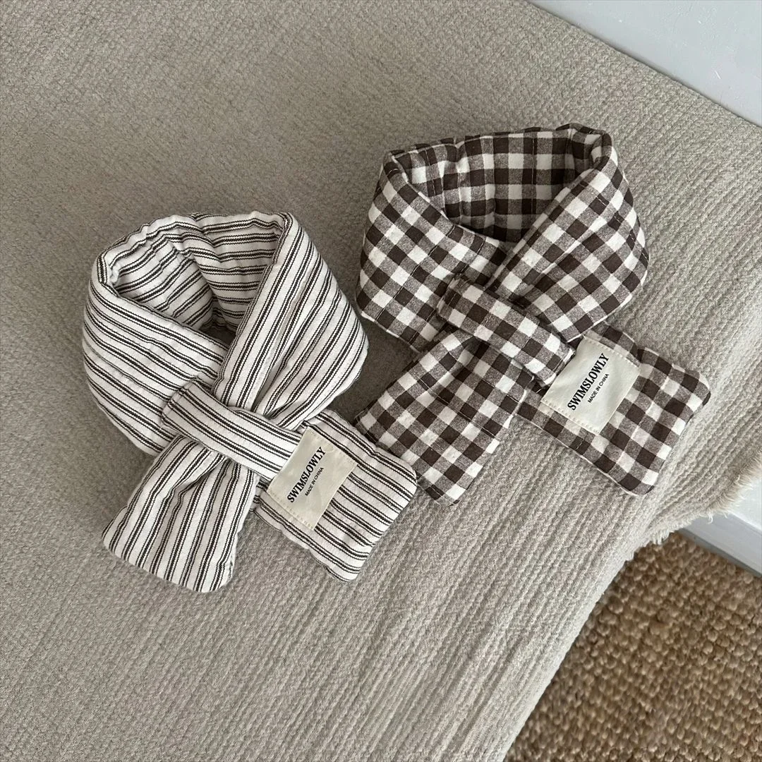 

Winter New Baby Girls Scarf Plaid Polka Dot Print Cross Wrap Neck Warmer Fashion Sweet Scarf