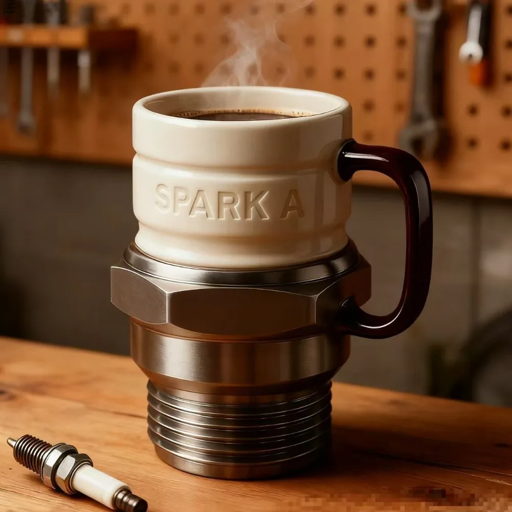 Novelty Mechanical Style Spark Plug Mug Large Capacity 300ML Spark Plug-shaped Coffee Cup Synthetic Resin Material Portable