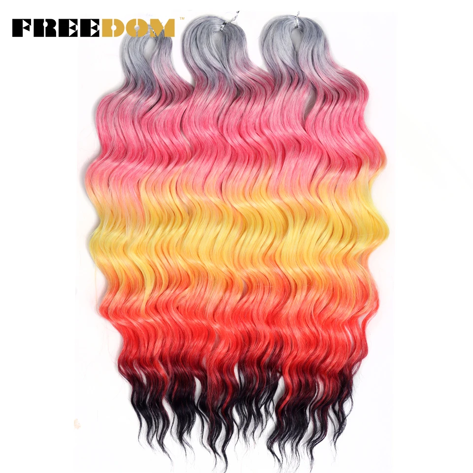 FREEDOM Synthetische Lockige Flechthaarverlängerungen 24 Zoll/60 cm Lang Tief Gewellte Twist-Häkelzöpfe Haar Ombre Braun Regenbogenhaar – Detail 6