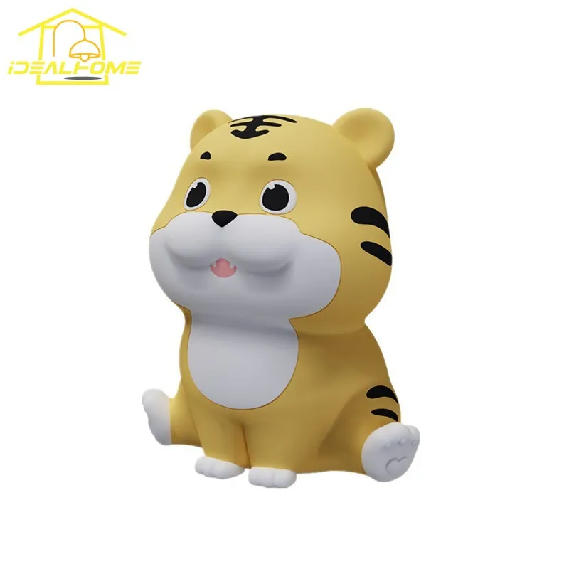 Cute Tiger Silicone Night Light with Patting Switch Kids Room USB Charging Timing Sleeping Bedside Bedroom Eye Protection Gift