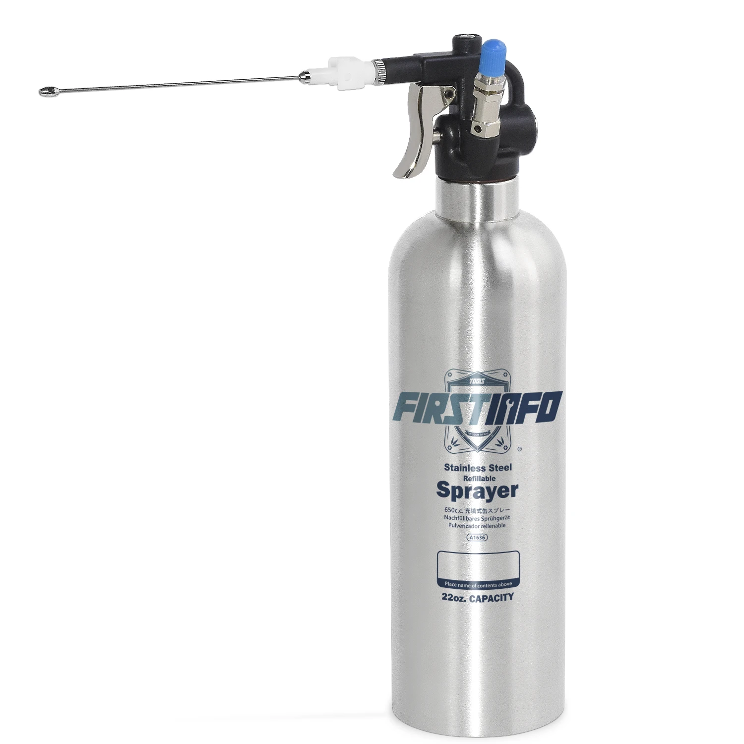 

Taiwan FIRSTINFO direct supply 650cc pneumatic rechargeable pressure spray tank (stainless steel tank)