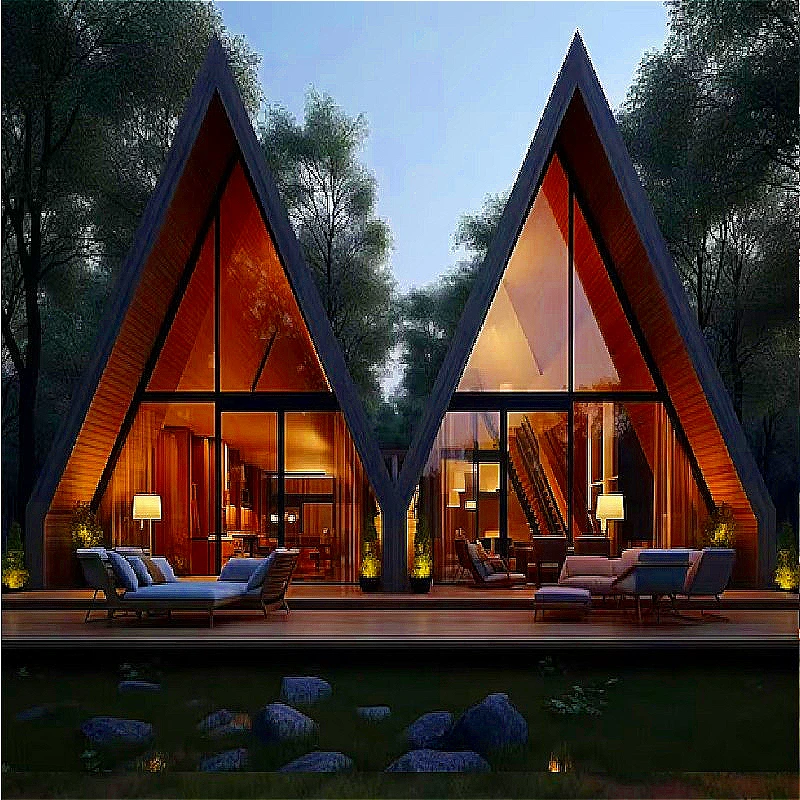 Wood A-Frame Hut Prefabricated Structure Triangular Timber Residence for Hot Spring Resort Custom Wellness Cabin  Holiday Design